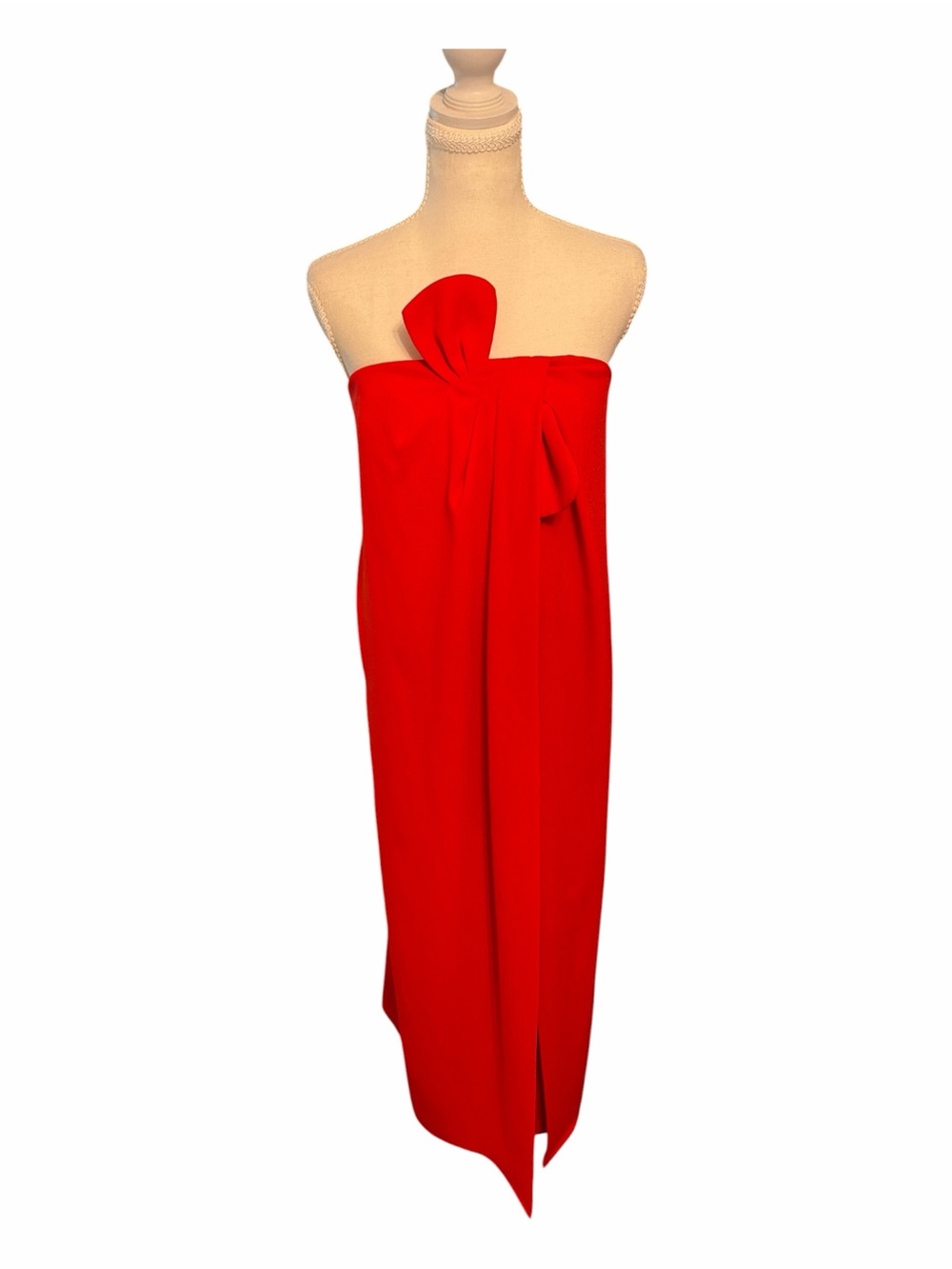 Dramatic Antonio Melani Red Strapless Bow Column Gown Size 6 NWT